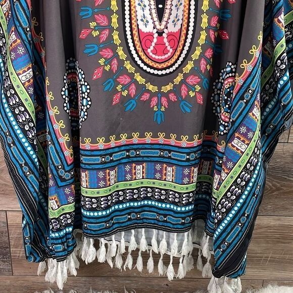 Women's Rayon Floral Print Lightweight Poncho Top Blouse Caftan Cover up - Picture 4 of 9